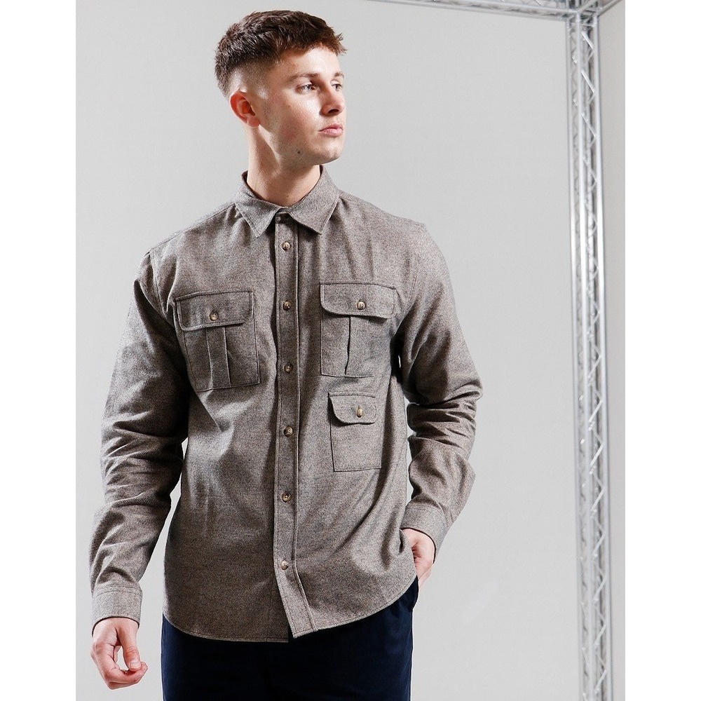 Kestin Kinnaird Shirt Men's Large Tan/Brown Long Sleeve Button Up Pockets Casual